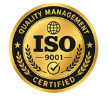 Gold ISO 9001 Certified badge representing quality management system certification.